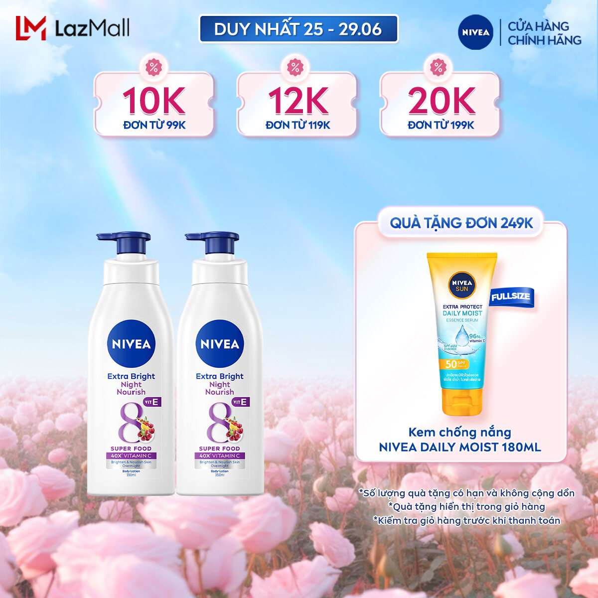 Bộ 2 Sữa Dưỡng Thể Ban Đêm NIVEA Extra Bright Night Nourish Dưỡng Ẩm Sáng Da (350 ml) - 98412x2