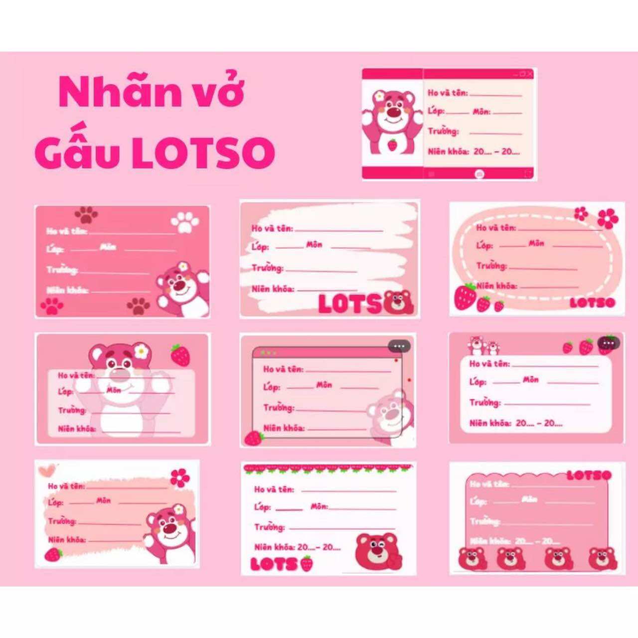 Set 20 nhãn vở dán tập