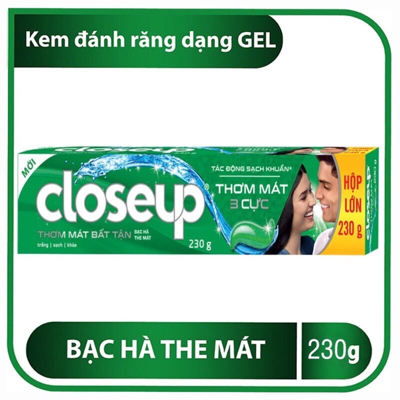 Kem đánh răng Closeup Bạc Hà The Mát 230g tuýp Xanh Lá