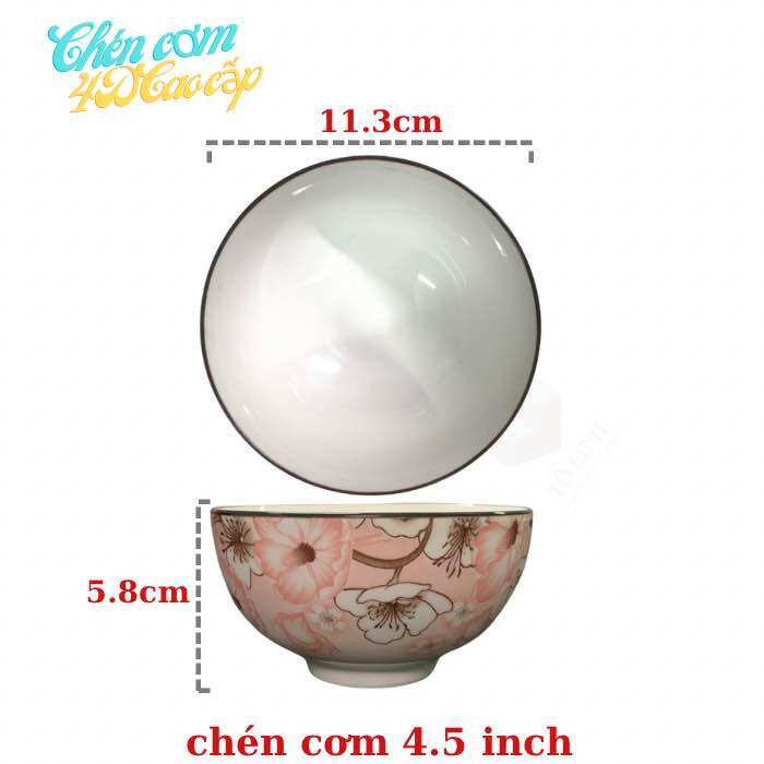 Combo 10 chén cơm gốm sứ cao cấp chuẩn loại 1, bát cơm gốm sứ nhiều hoa