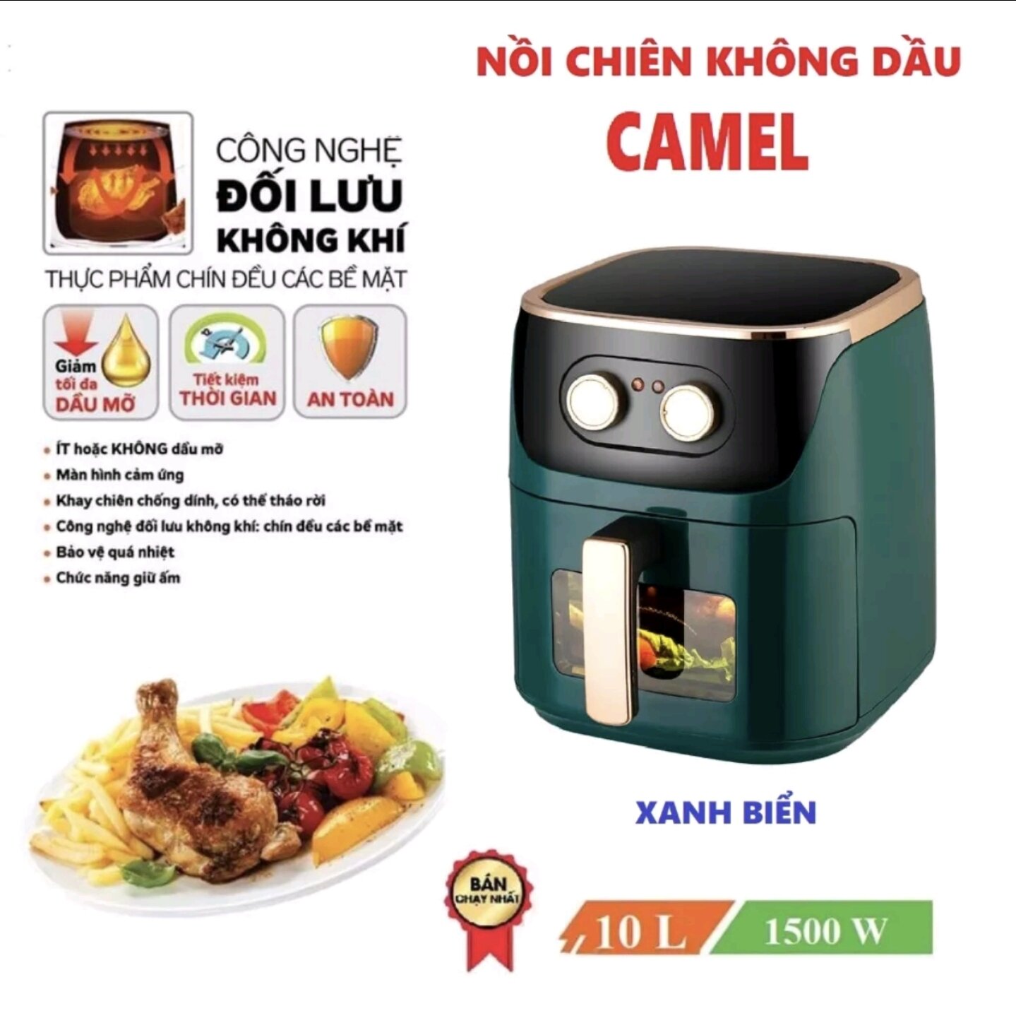 Nồi chiên không dầu camel 10L mặt kính