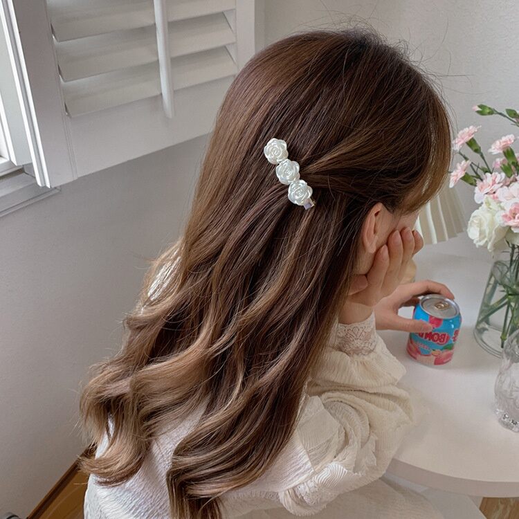 Kẹp tóc hoa hồng trắng thời trang cổ điển dễ thương
