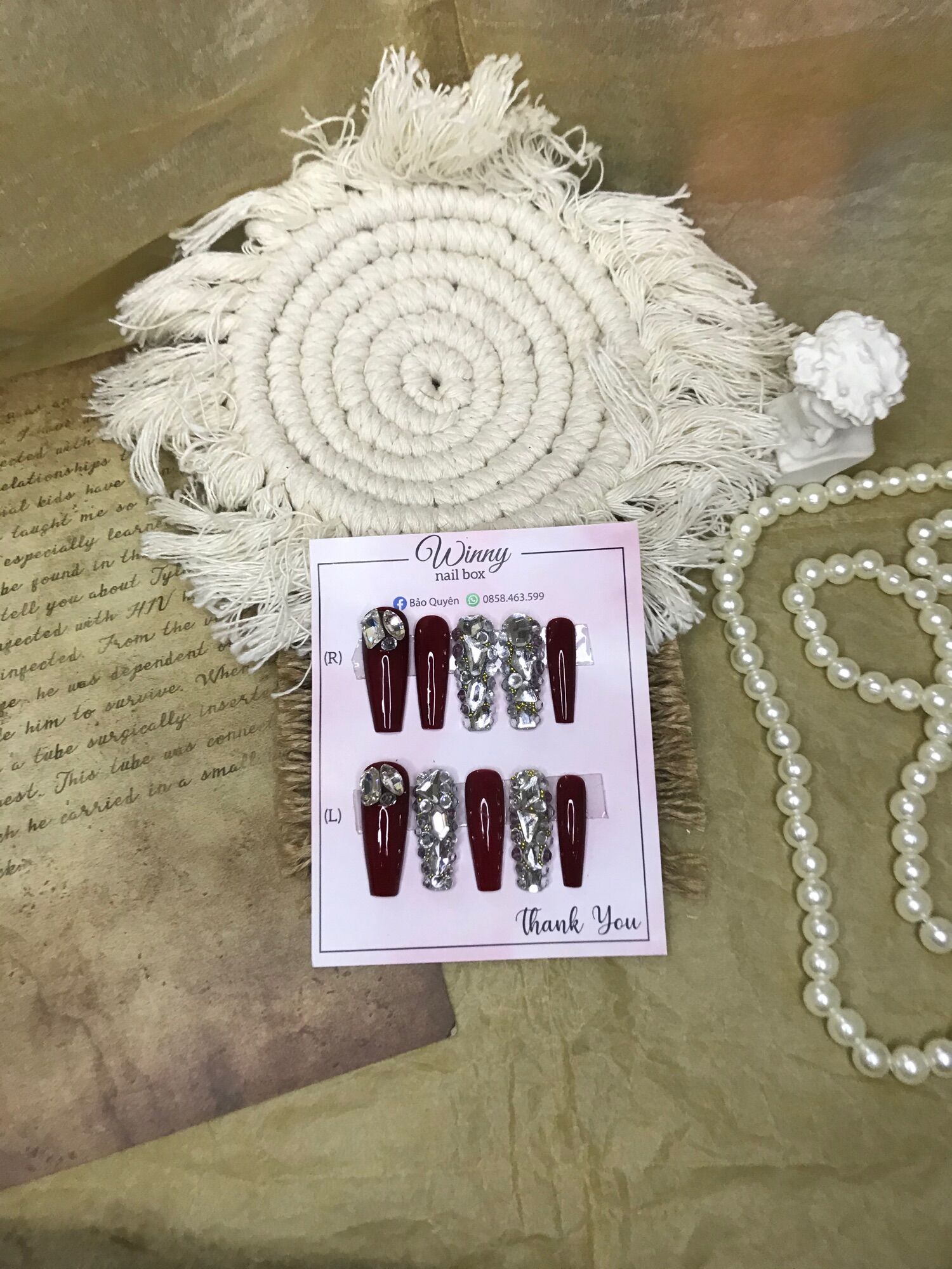 Nailbox móng up móng giả đỏ đính đá cao