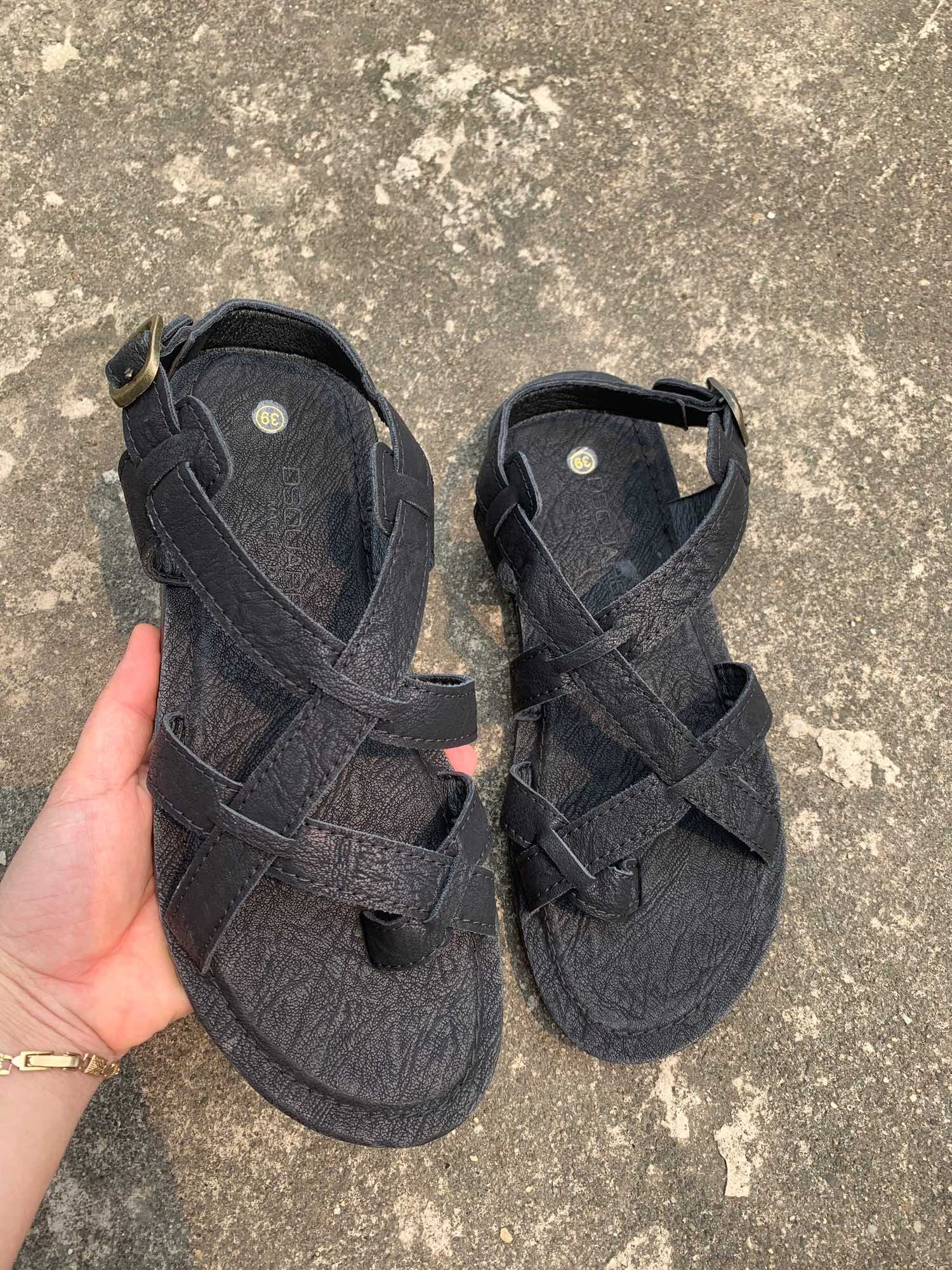 Sandal da bò- dép da bò cao cấp 2 màu đen xám