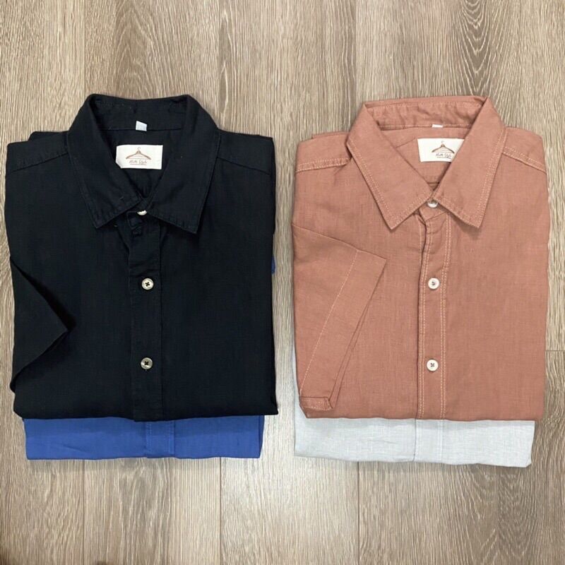 Áo sơ mi nam tay ngắn không túi chất linen tưng