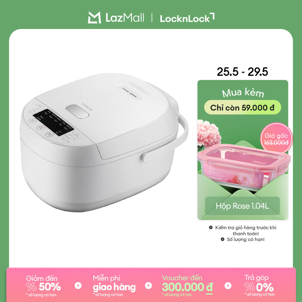Nồi cơm điện tử LocknLock Electric Rice Cooker 1L Màu trắng EJR311WHT 10 chế độ nấu đa năng, Giữ ấm, chống dính