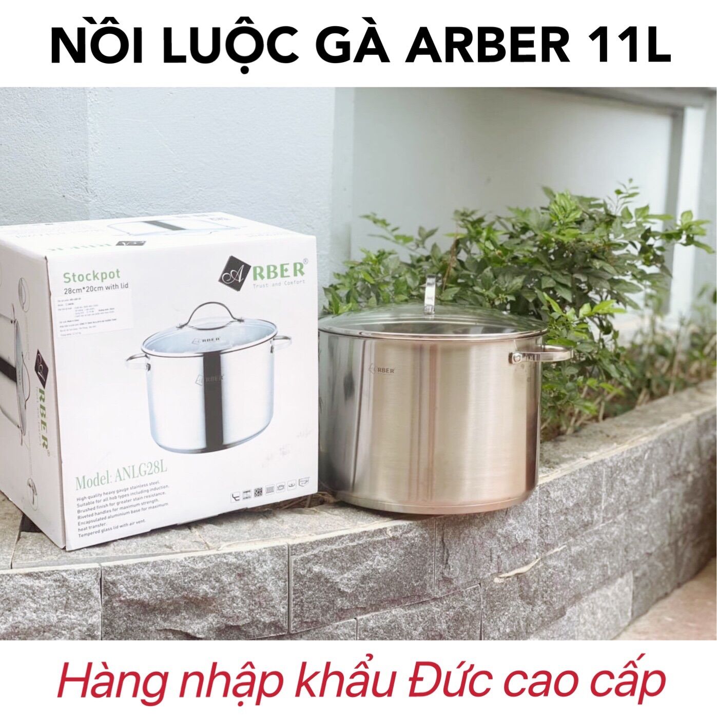Nồi luộc gà arber - đức - dung tích 11l - inox 304, đáy 5 lớp dùng cho mọi loại bếp