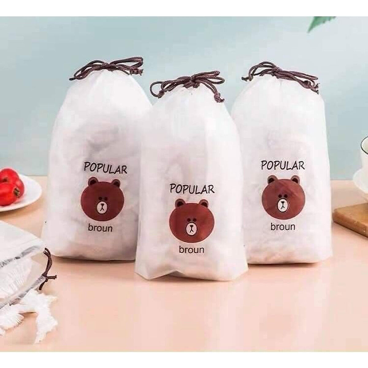 Combo 100 túi gấu màng bọc thức ăn có chun có giản