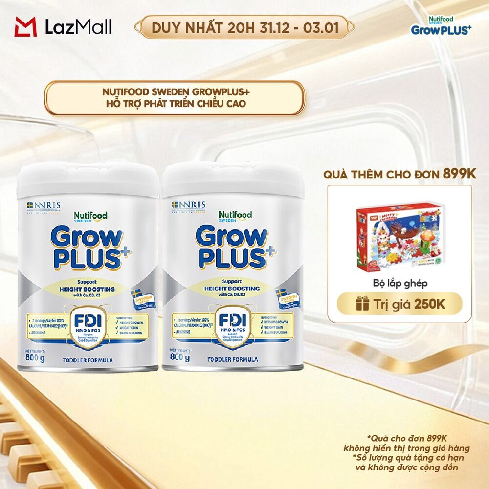  Combo 2 Sữa Bột Nutifood Sweden GrowPLUS+ Cao lớn vượt trội - Hỗ trợ phát triển chiều cao  Bạc  800g 