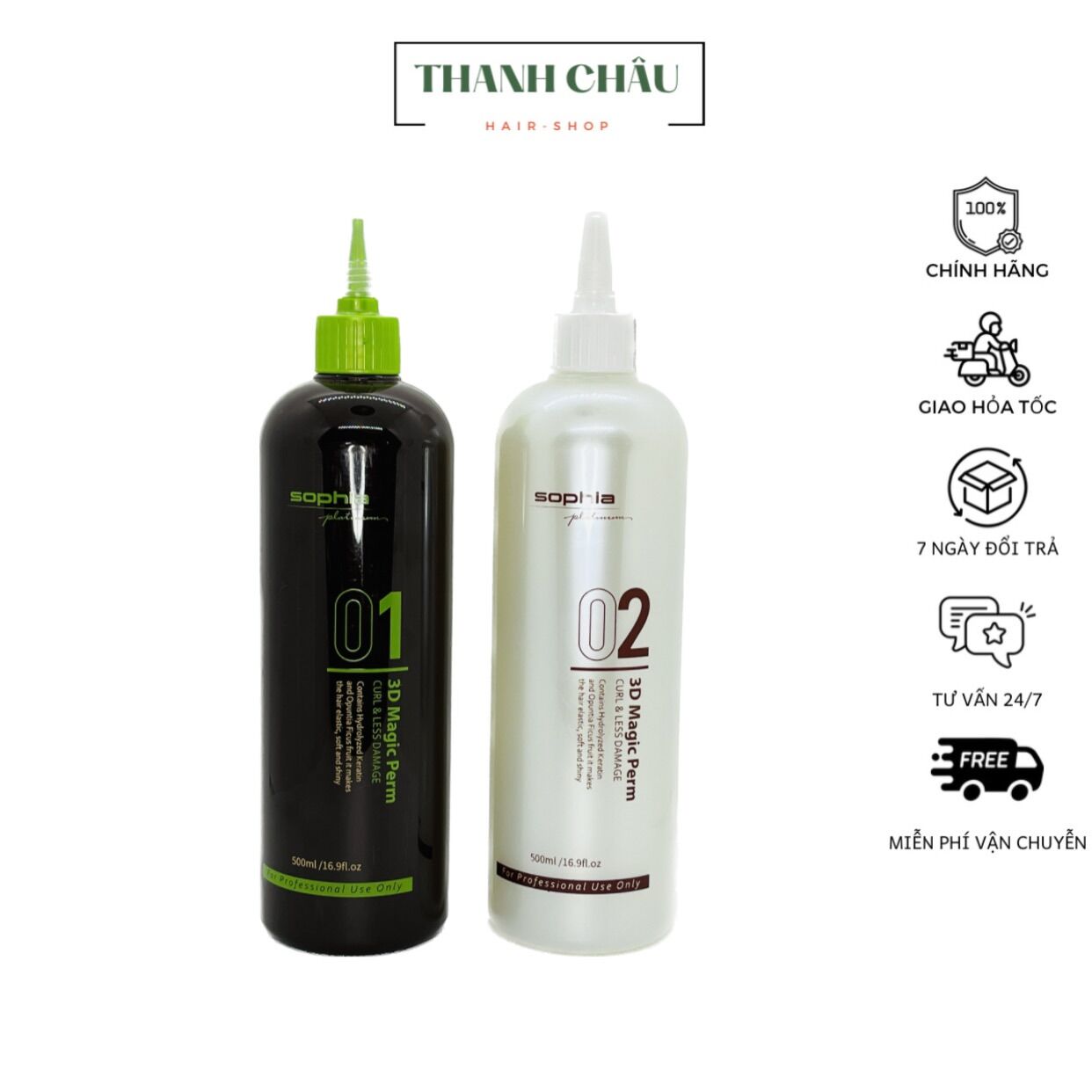 Cặp thuốc uốn tóc đa năng uốn thần kỳ 3d magic perm sophia platinum 500ml*2