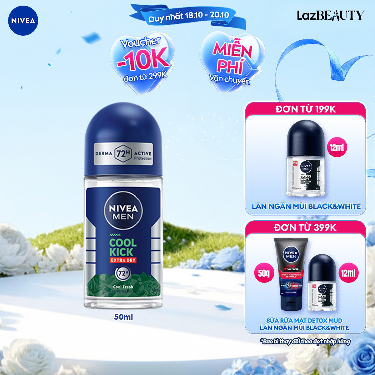 Lăn Ngăn Mùi NIVEA MEN Cool Kick Mát Lạnh (50 ml) - 82886+83188