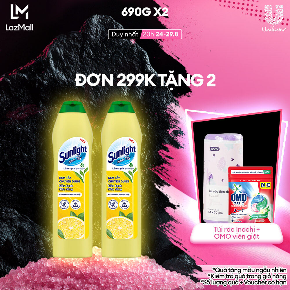 Combo 2 Kem tẩy chuyên dụng Sunlight | Phiên bản nâng cấp từ Cif | Siêu sạch Siêu sáng | Chai 690g