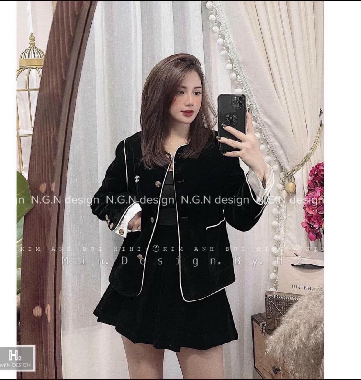 Sét áo nhung mix quần giả váy