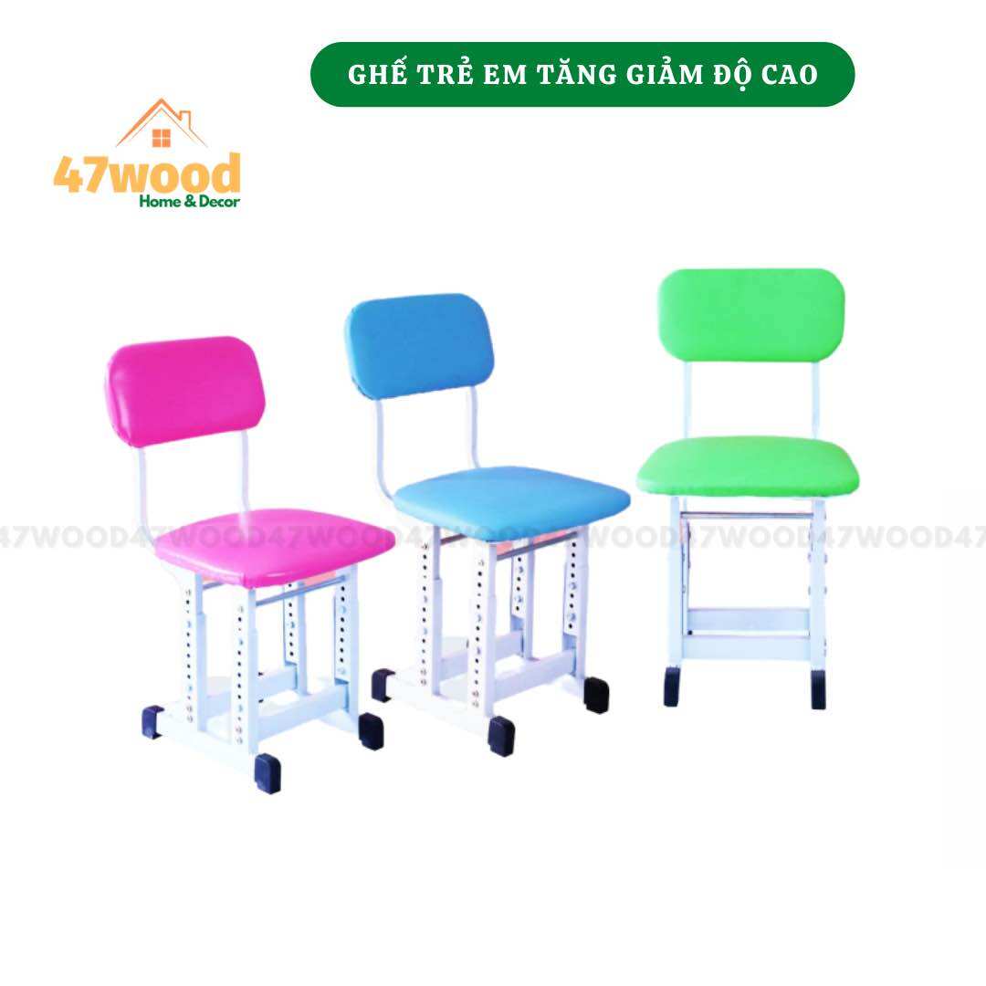 Ghế học sinh tăng giảm độ cao 47wood - Ghế cho bé tăng chỉnh độ cao, khung sắt mặt nệm