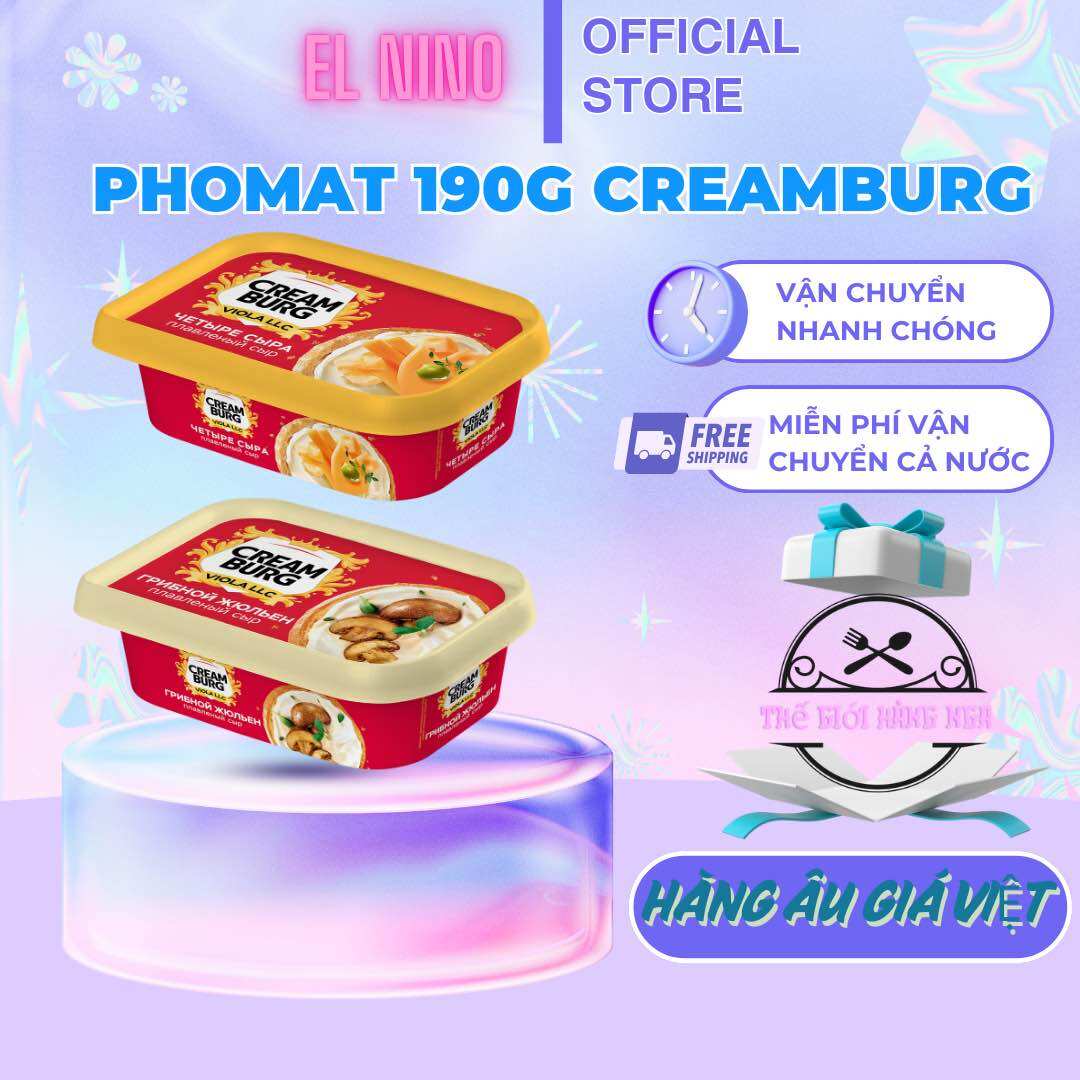 Phô mai tươi Creamburg 190g – Nhập khẩu Nga – Giàu canxi – Mềm mịn dễ ăn