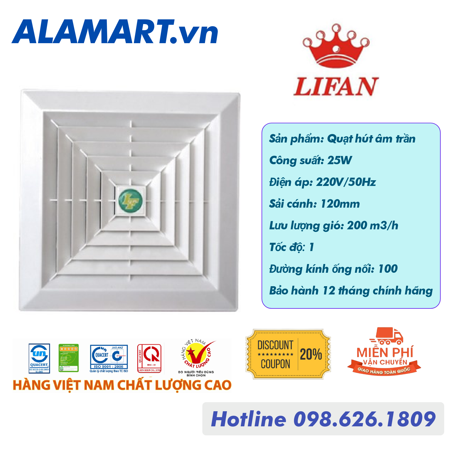 Quạt Hút Âm Trần LIFAN HT-20B