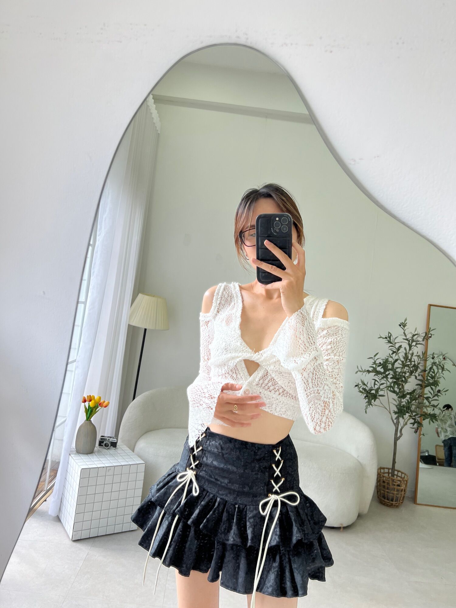 Chân váy xòe đan dây form tầng