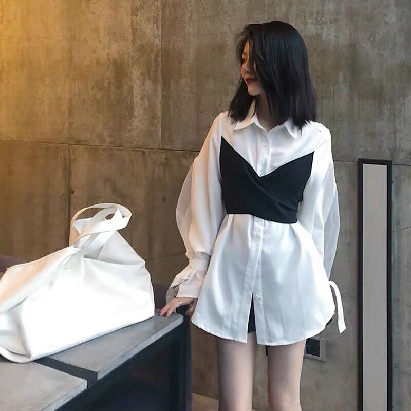 Áo sơ mi phối nơ cột màu mới