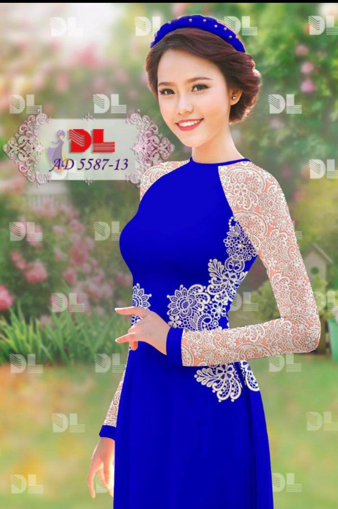 Áo dài may sẵn hoa in