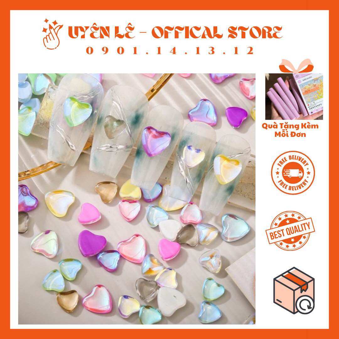 Charm trái tim mix màu gắn nail