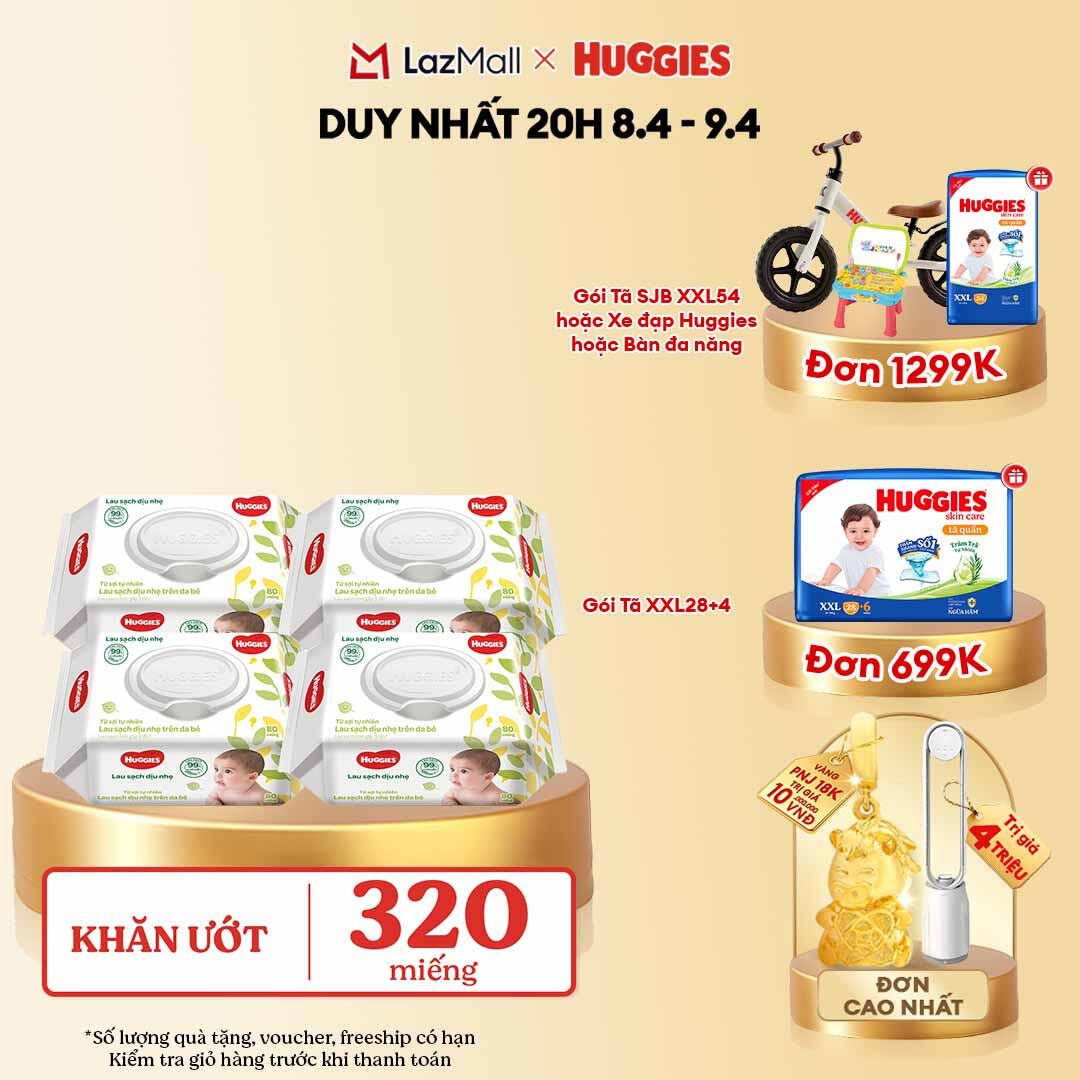 [CHỈ 10.04 GIẢM THÊM 90K] Combo 4 gói Khăn giấy ướt cho trẻ sơ sinh HUGGIES 80 miếng không mùi