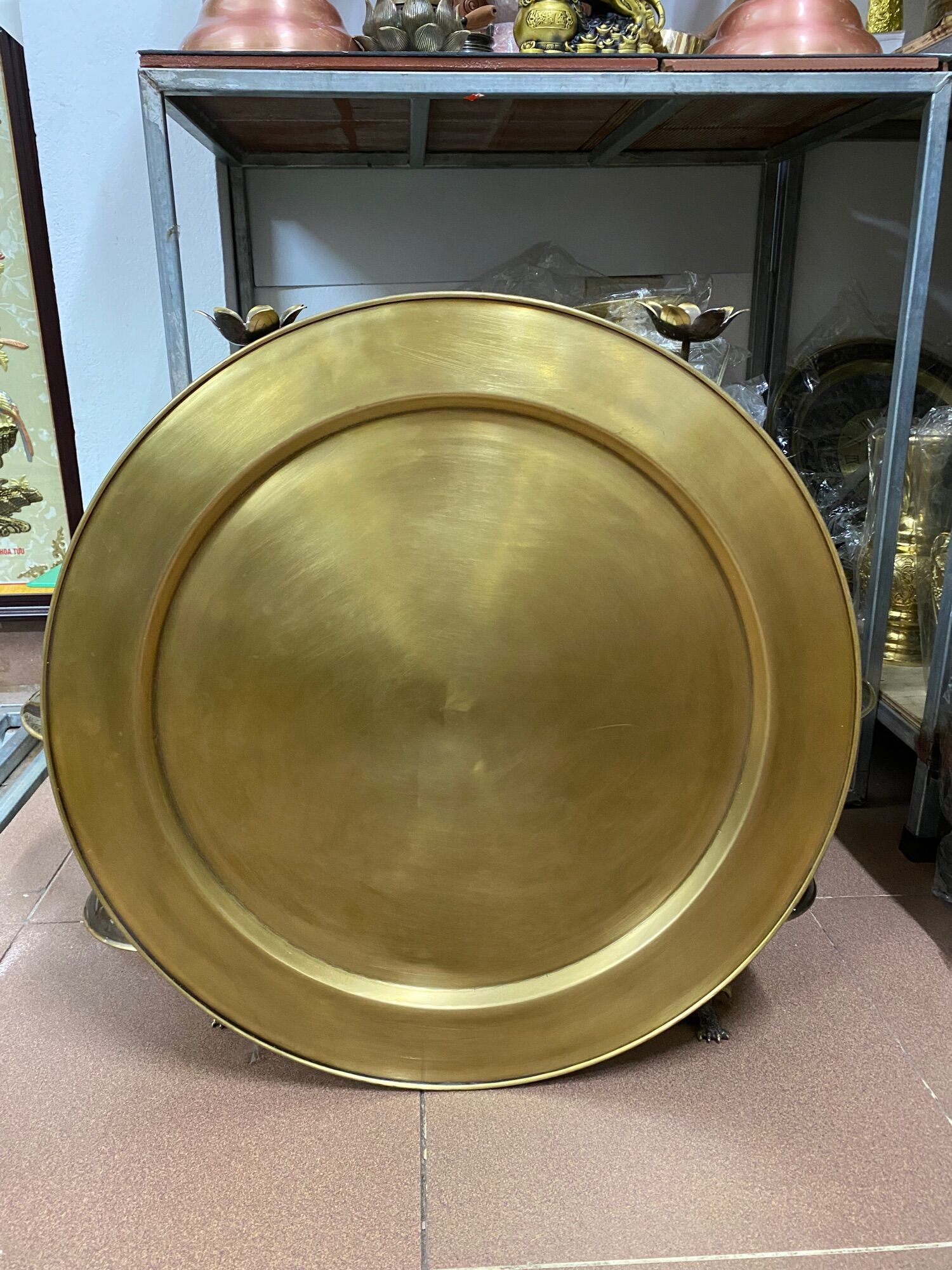 Mâm đồng , mâm ăn cơm bằng đồng hun màu giả cổ