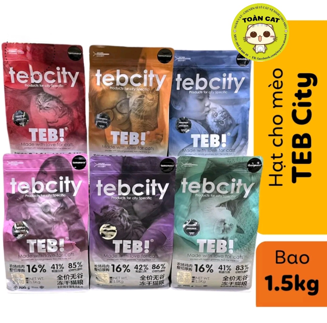 Thức ăn cho mèo hạt Teb Citi gói 1.5kg- Thức ăn hạt mix toping cho mèo