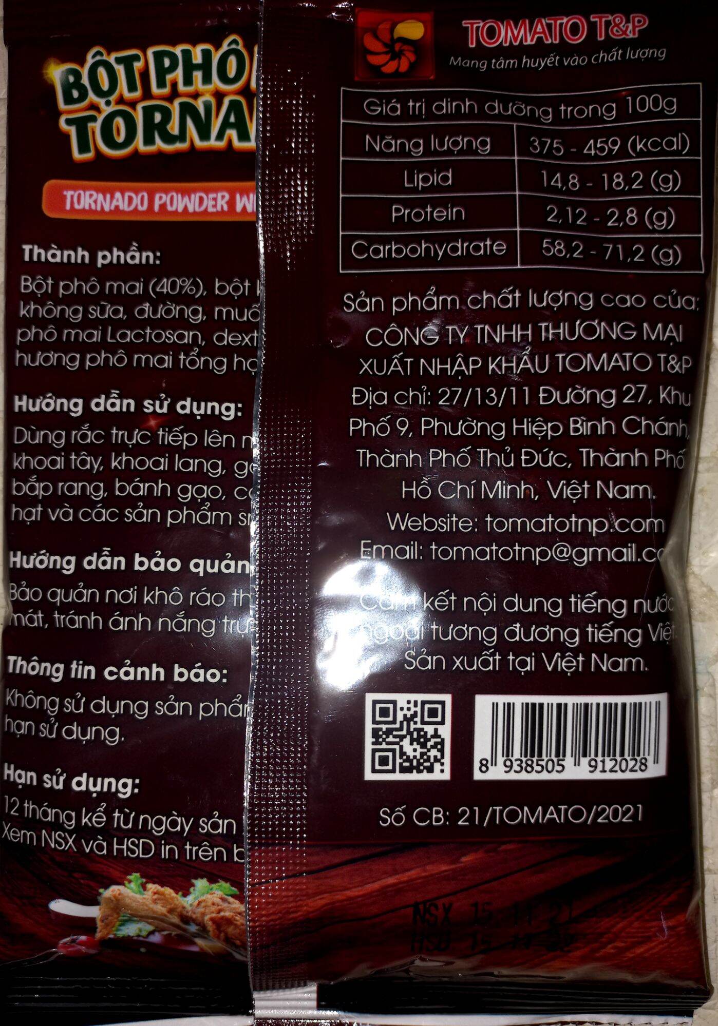 Bột phô mai Tornado loại 100gram Vị Cay