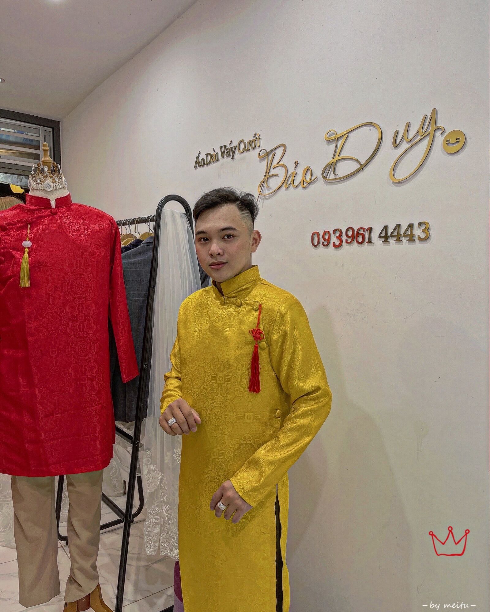Áo dài nam gấm form vest cao cấp