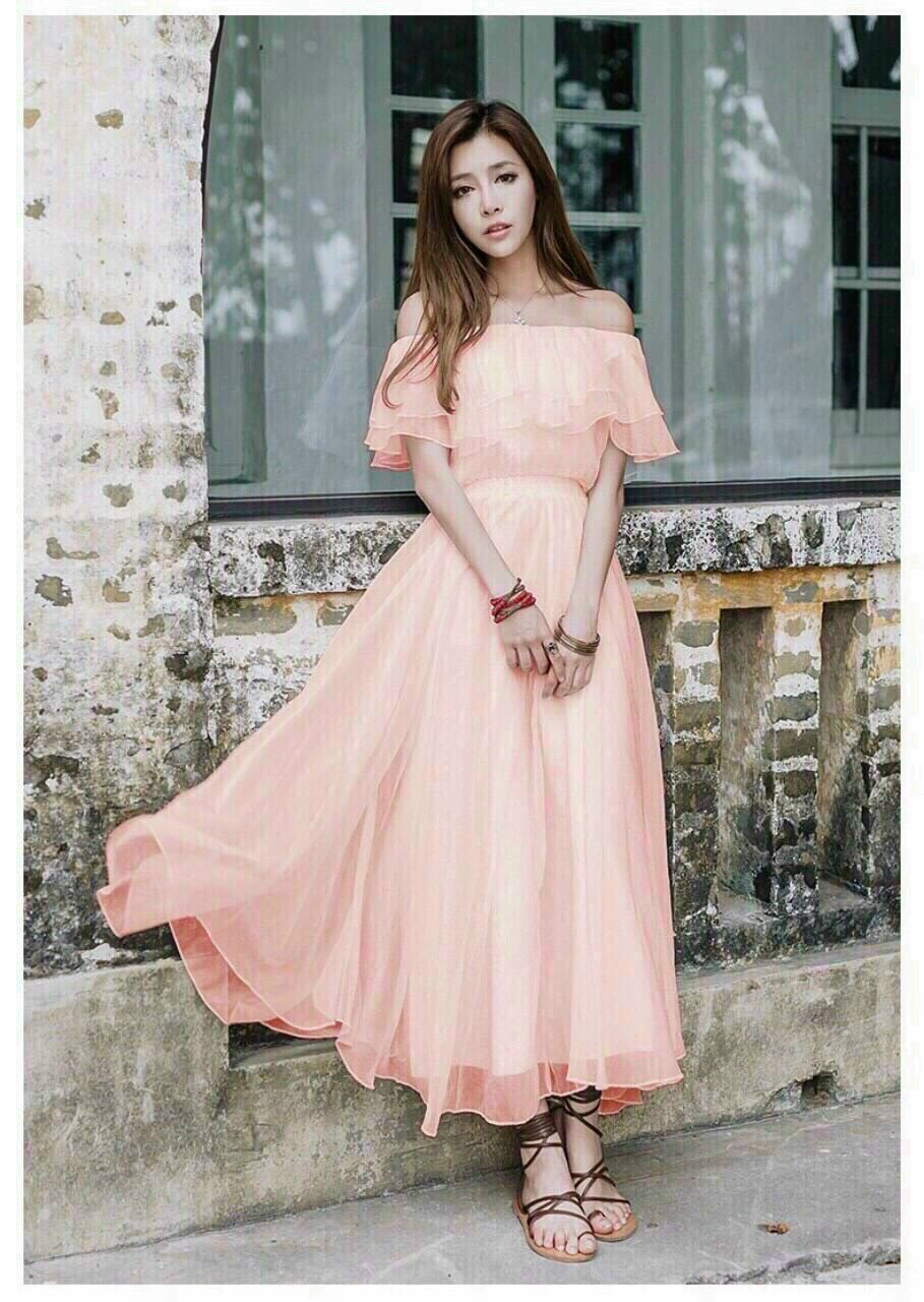 đầm voan trể vai