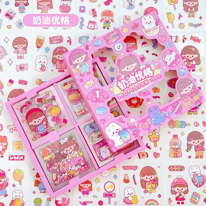 Hộp 100 tấm sticker nhãn dán trang trí MOMO