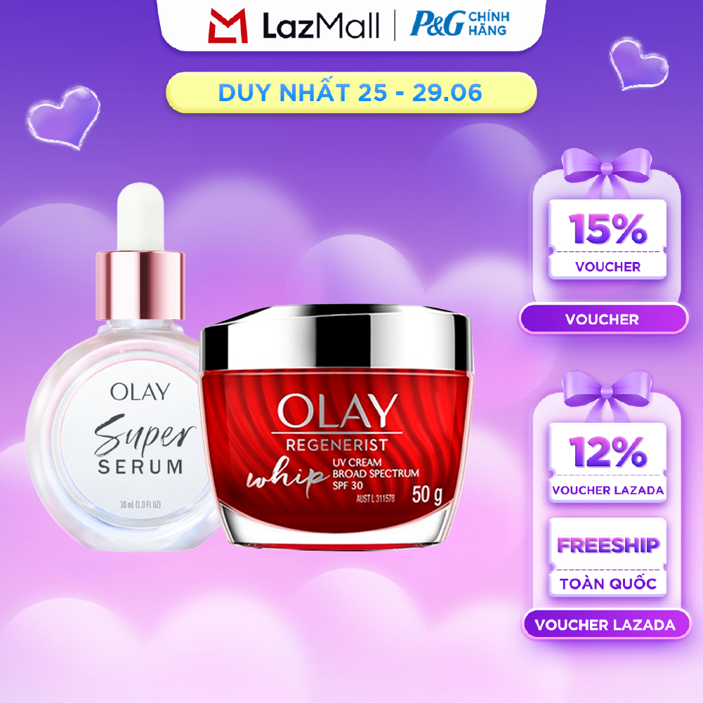 Combo 2 SUPER SERUM OLAY SỨC MẠNH TỪ 5 DƯỠNG CHẤT TRONG 1 - Chai 30ML Và Kem Dưỡng Ẩm Ban Ngày OLAY REGENERIST WHIP 50G