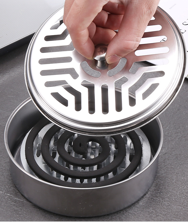 Khay Đựng Nhang Muỗi Inox Có Nắp Đậy