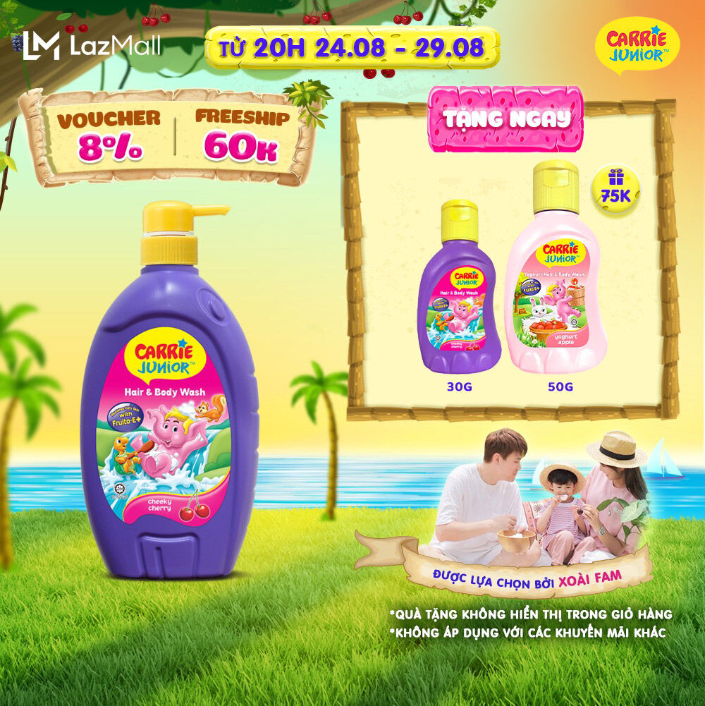 Sữa Tắm Gội cho bé Carrie Junior chiết xuất trái cây thiên nhiên Hương Cherry 700g