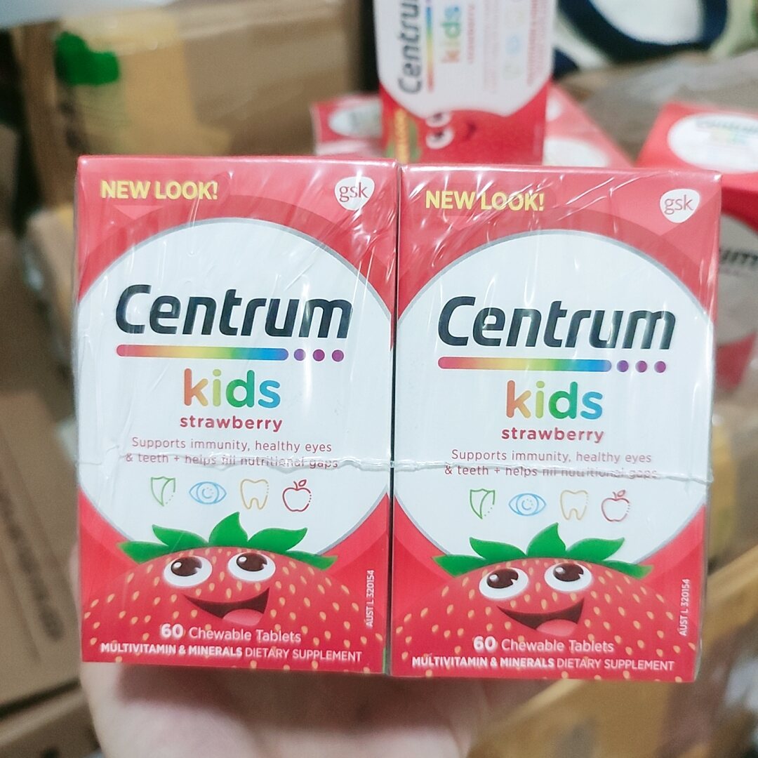 Vitamin tổng hợp cho trẻ em Centrum Kids Strawberry dạng viên nhai hương vị dâu 60 viên