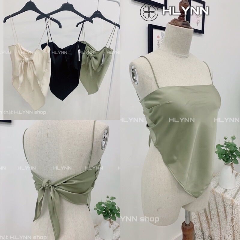 M129 Áo lụa hai dây vạt khăn buộc nơ có mút ngực
