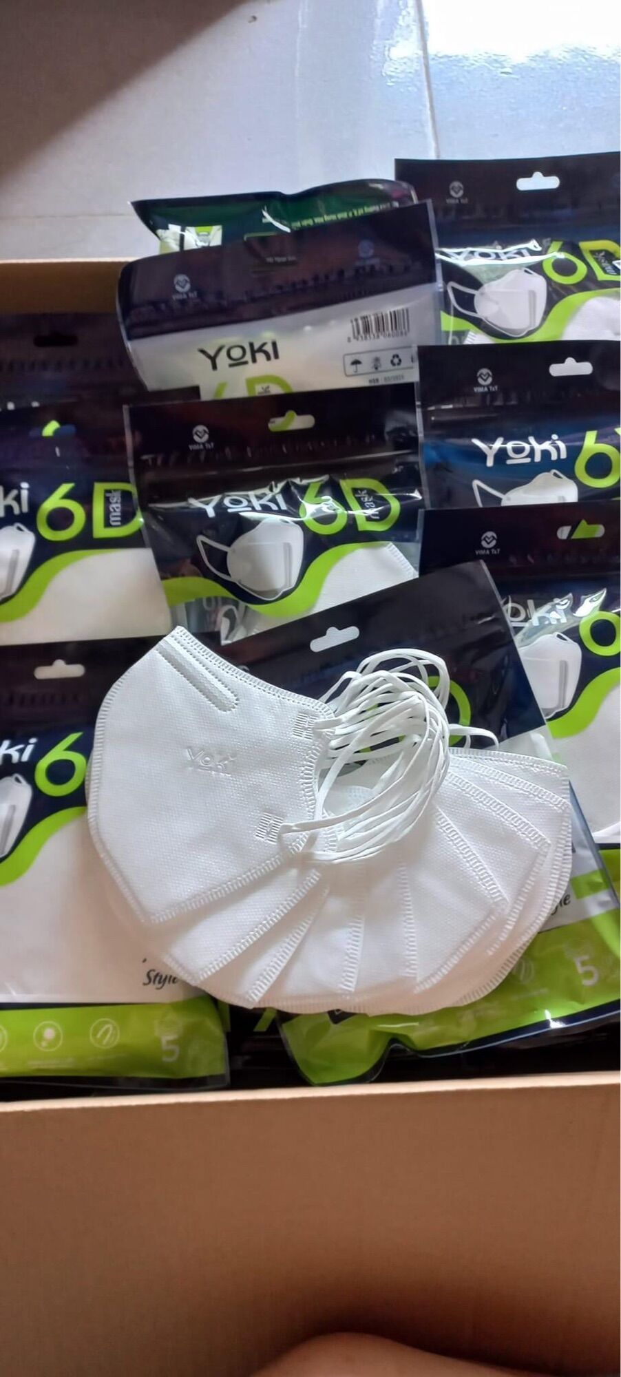 Combo 10 bịch 100 cái khẩu trang 6d yoki 5 lớp kháng khuẩn