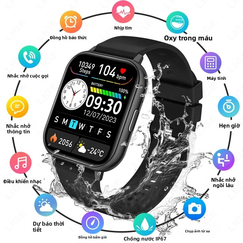 LIGE | Đồng Hồ Thông Minh LIGE Unisex 1.83 Inch HD, Hỗ Trợ Gọi Bluetooth Không Dây, Theo Dõi Thể Dục, Đo Nhịp Tim, Mặt Đồng Hồ Tùy Chỉnh Dành Cho Nam Và Nữ