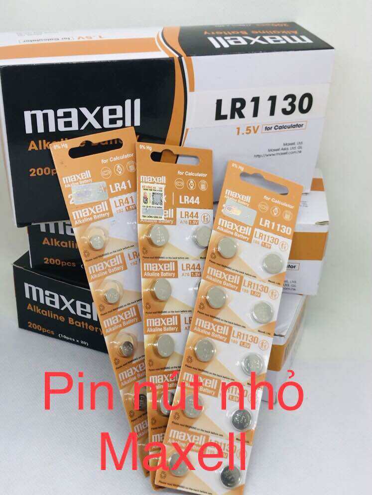 Vĩ 10 viên Pin cúc áo nhỏ MAXELL mã LR44 ( A76 hay AG13), mã LR41 ( 192 hay AG3)