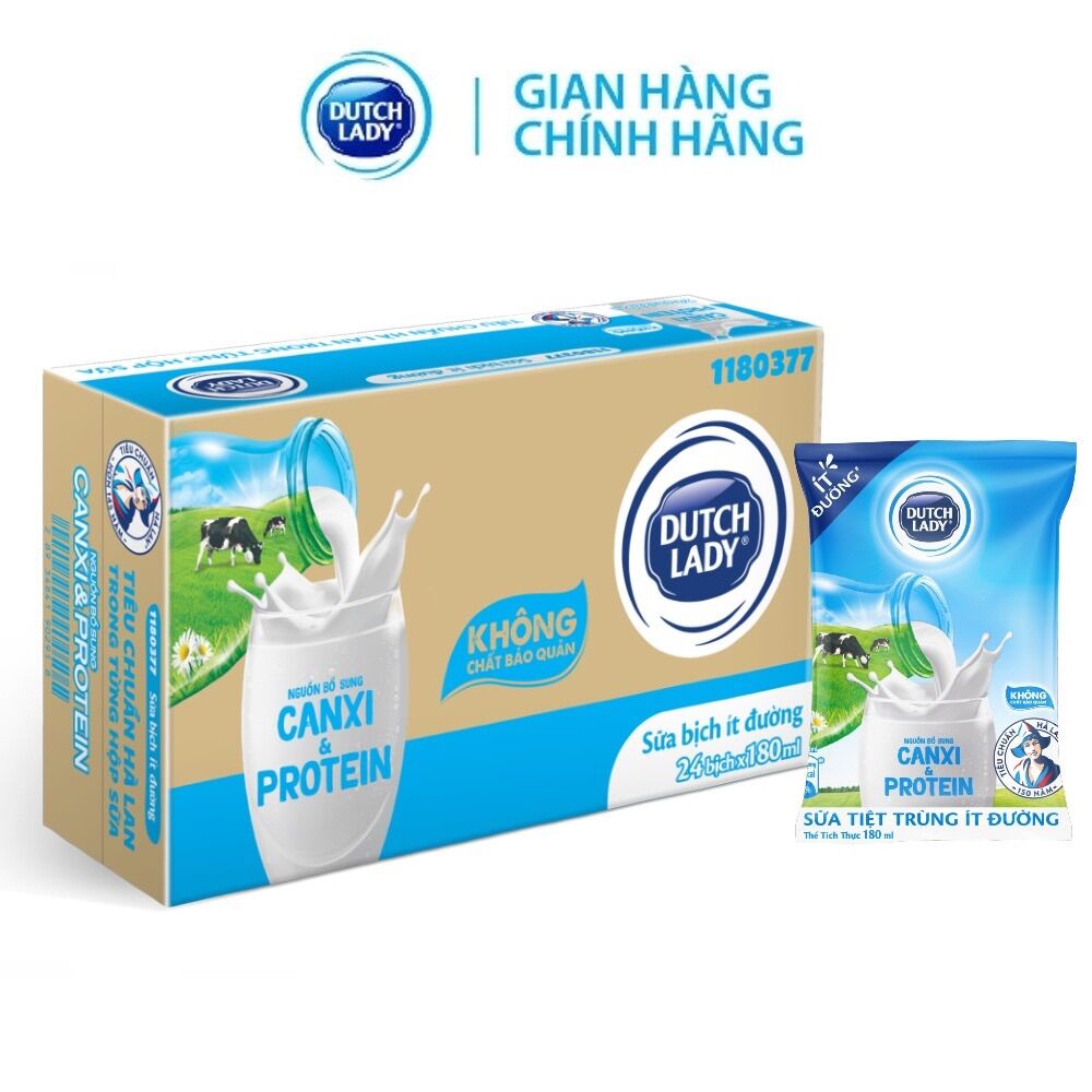 Thùng 24 bịch sữa cô gái hà lan ít đường 180ml/1 bịch date t5/24