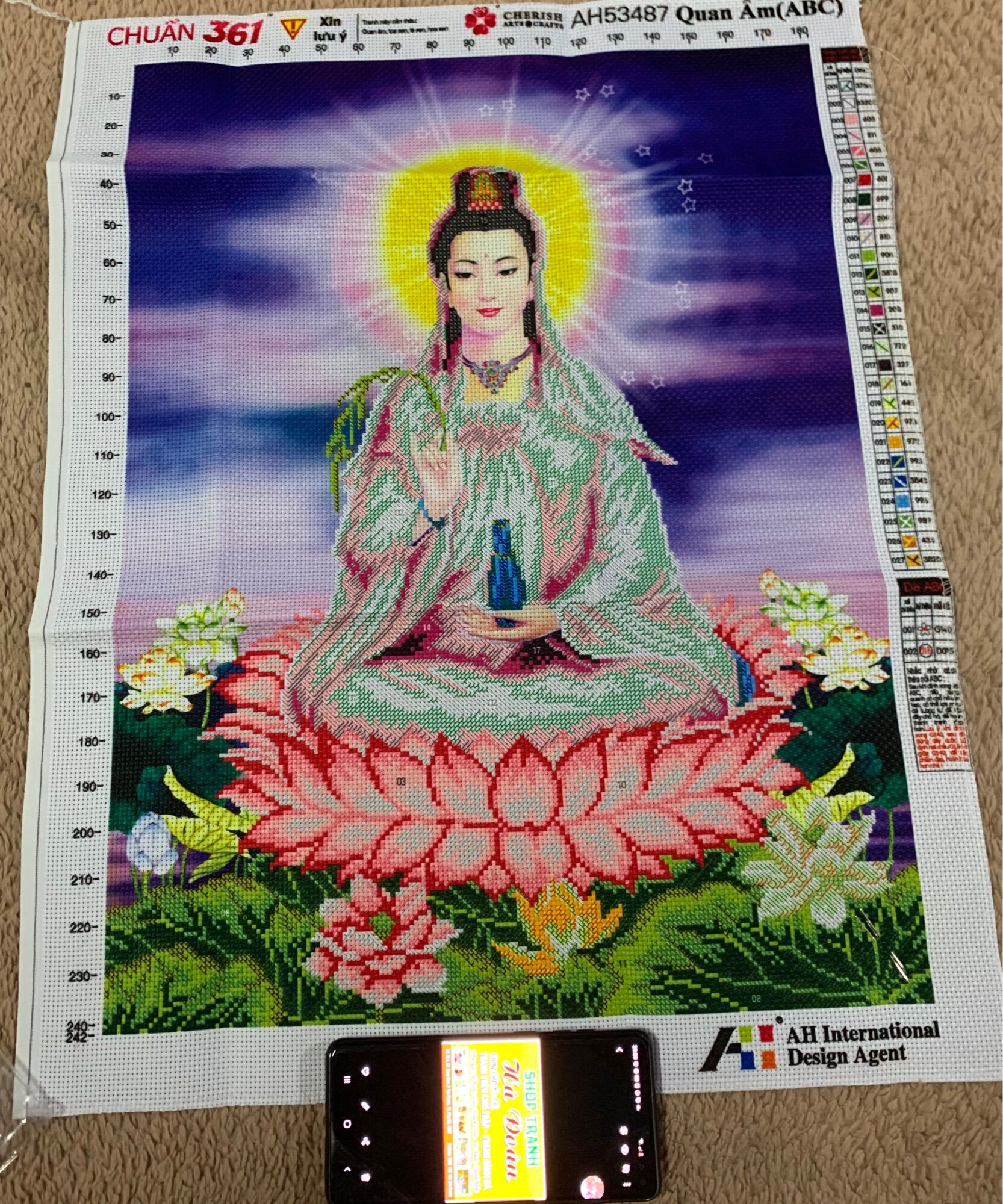 Tranh thêu chữ thập phật bà quan âm bồ tát al53487 kt 52x66cm
