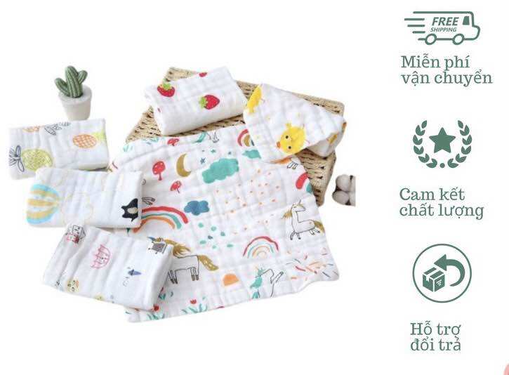 Sét 5 Khăn mặt cho bé, khăn sữa xô 6 lớp rửa mặt cho bé