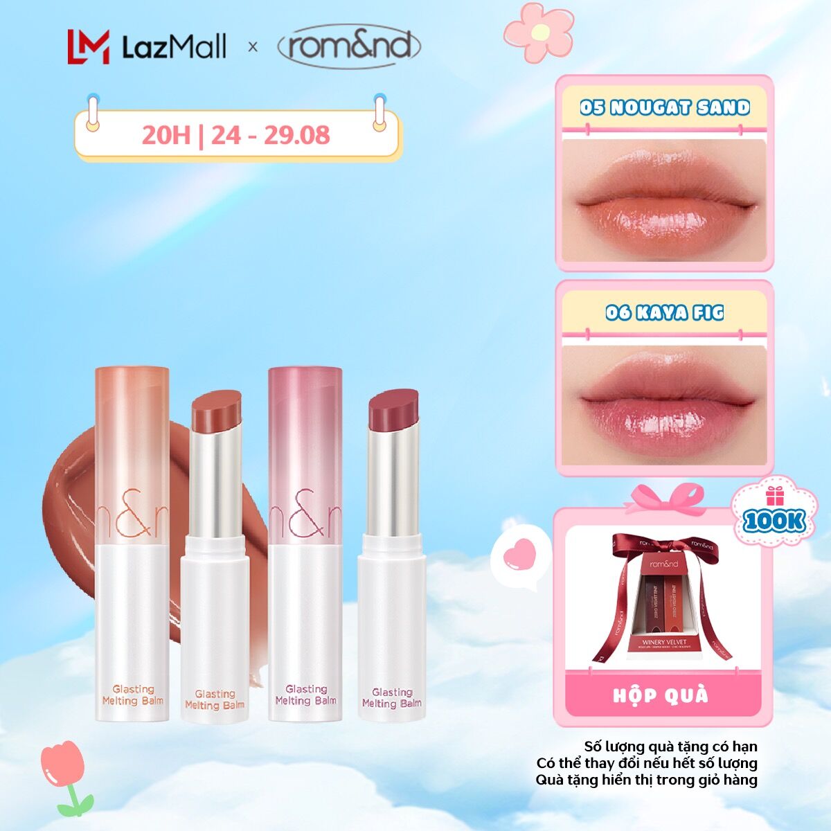 Combo 2 Son dưỡng màu tint Romand Glasting Melting Balm 3.5g