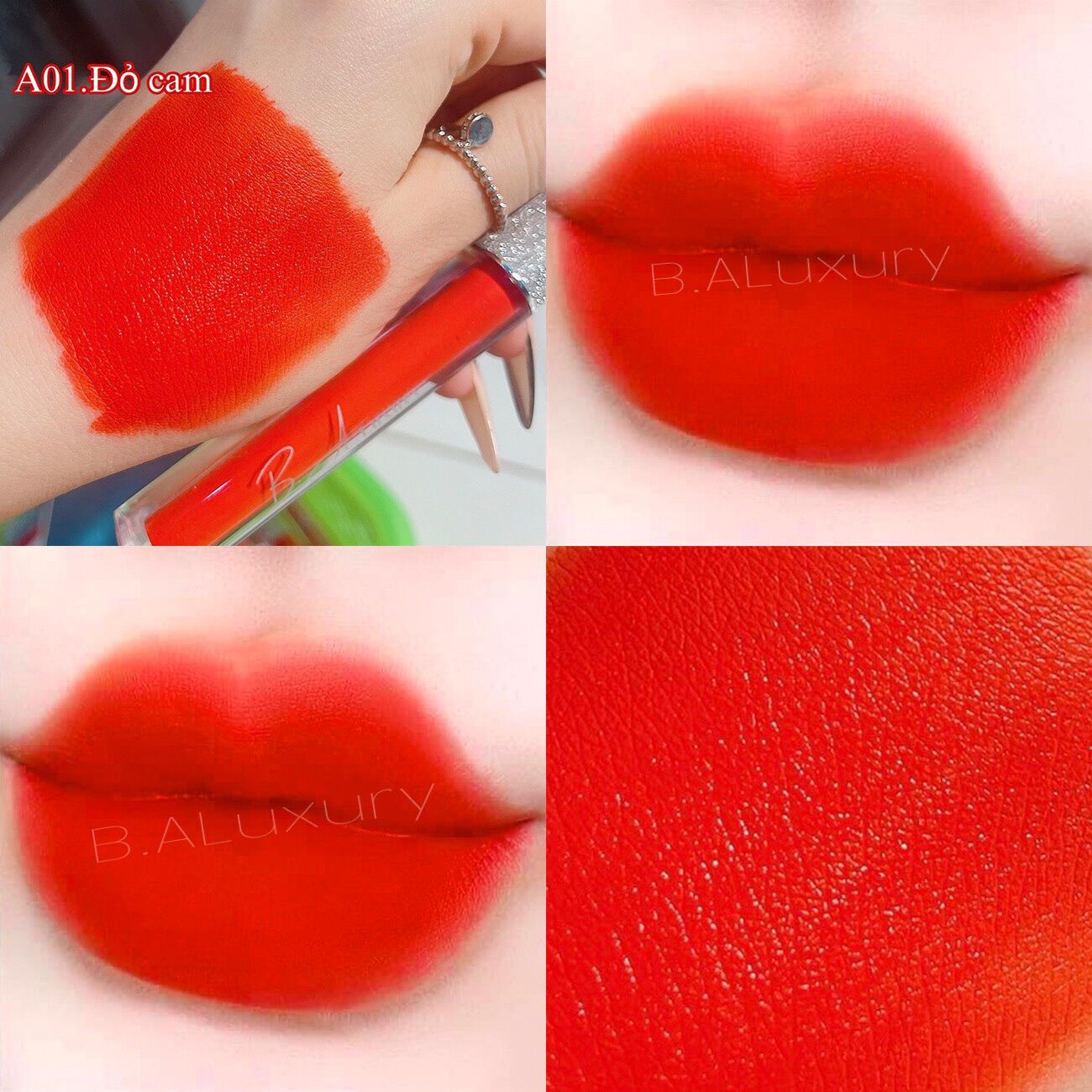 [ Đỏ cam - A01 ] Son hữu cơ không chì B.A Luxury màu son quốc dân