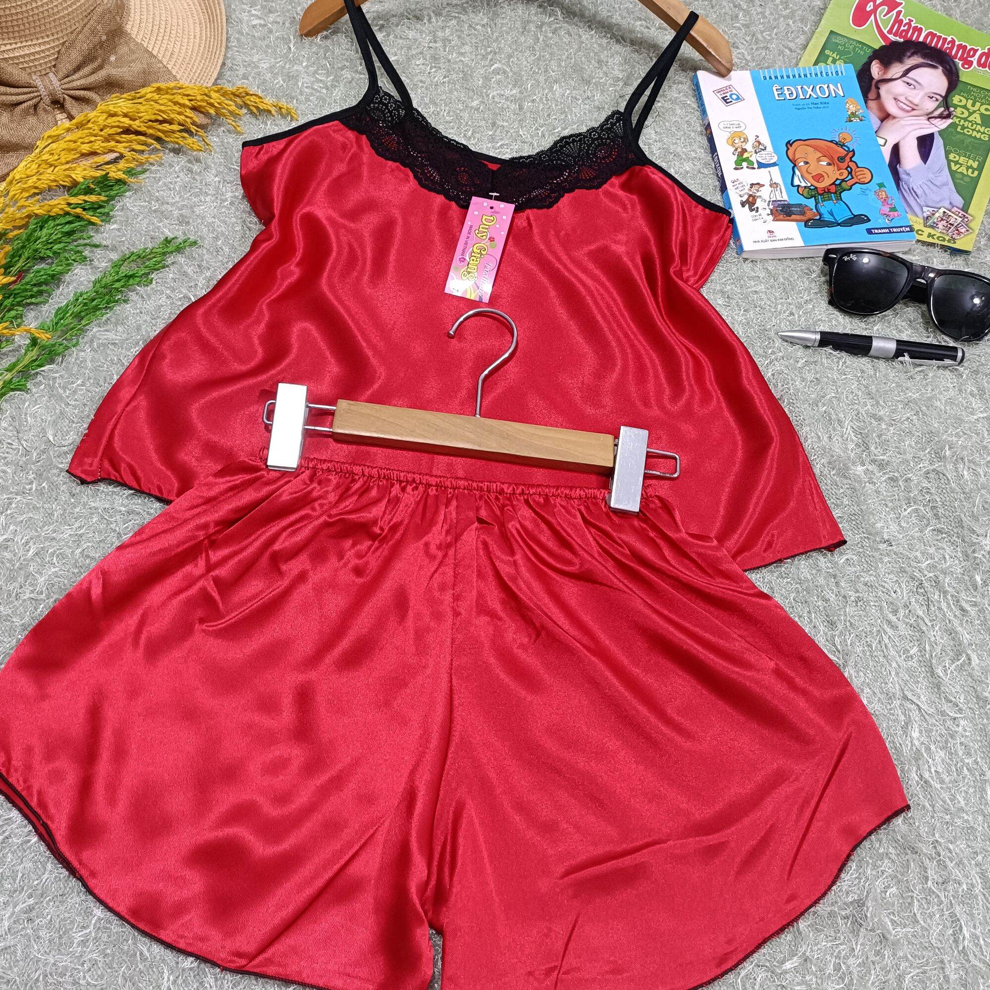 đồ bộ phi lụa .cổ tim hai dây xinh sắn .dễ thương