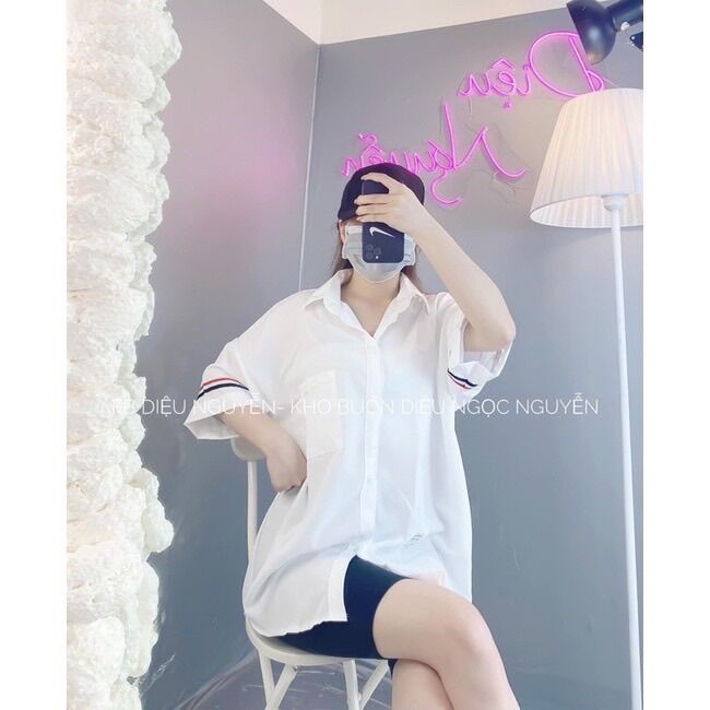 Áo sơ mi tay lỡ phối viền