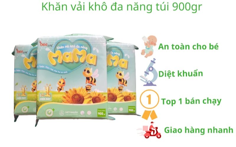 Combo 3 bịch khăn vải khô đa năng mama 900 gram (Hàng chính hãng)
