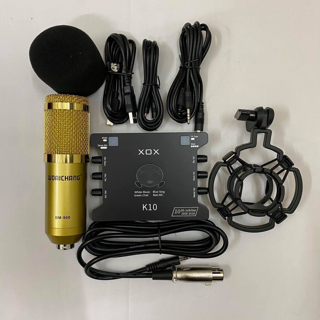 BỘ THU ÂM BM900+SOUND CARD XOX K10 BẢN 2020 KÈM DÂY LIVESTREAM DÂY LẤY NHẠC BẢO HÀNH 12 THÁNG
