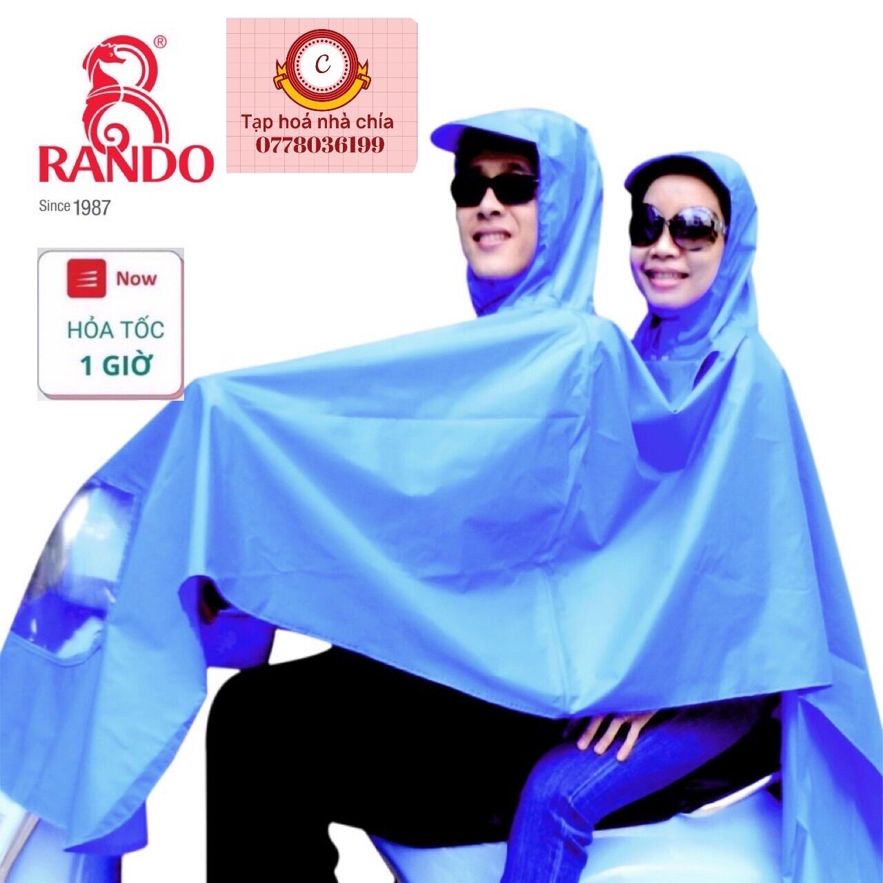 Áo mưa 2 đầu vải dù cao cấp có kiếng đèn hàng chính hãng rando