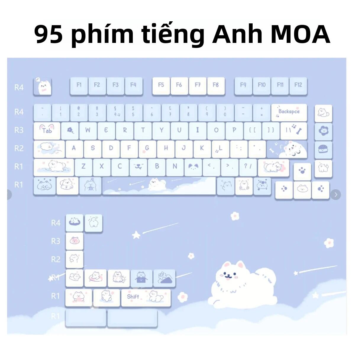 USLION Món Tráng Miệng Chủ Đề Mèo Keycaps MOA Profile PBT Kit Cho 61/64/68/84/75/87 Phím Tương Thích